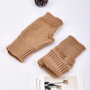 Guantes de invierno de punto sin dedos para mujer color sólido calentadores de brazos