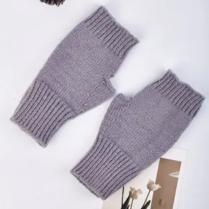 Guantes de punto sin dedos de color liso para mujer, mitones de invierno para estudiantes.