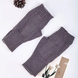 Guantes de punto sin dedos para mujer invierno color sólido lana cálida medio dedo estilo.
