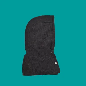Black knitted balaclava hood winter warm fleece windproof women ski cap beanie scarf set