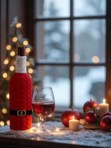 Weihnachtliche gestrickte Weinflaschenhülle festliche Tischdeko für Weinflaschen