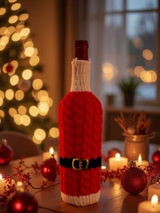 Weihnachtlicher Strick Weinflaschenhuelle Weihnachtsmann Stil Deko fuer Festtisch Party