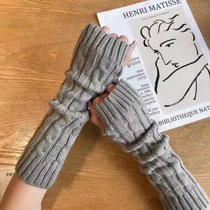 Grey knit arm warmers fingerless gloves winter long sleeves warm cozy aesthetic fashion stylish