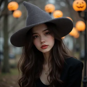 Knitted Halloween witch hat pointy foldable magic hat for women cozy costume accessory