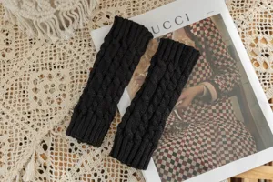 Black cable knit fingerless gloves short winter warm arm warmers fashion knitwear accessories