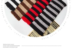 Striped knitted arm warmers winter warm thumb hole fingerless gloves fashion sleeves