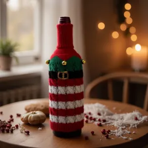 Weihnachten Weinflaschenbezug Gestrickt Rot Grün Streifen Weihnachtsmann Xmas Abendessen Tischdekoration Feiertag Party Heim Küche Dekor