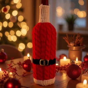 Weihnachtliche gestrickte Weinflaschenhülle süßes Nikolaus Outfit für festliche Tischdeko