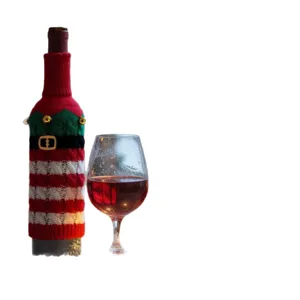 Weihnachten gestrickte Weinflasche Abdeckung festliche gestreifte Tischdekoration