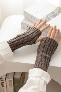 Cozy autumn winter brown cable knit fingerless gloves warm arm warmers stylish knitwear