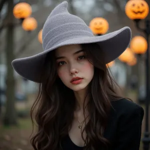 Knitted Cotton Yarn Witch Hat Pointed Foldable Magic Cap Halloween Costume Party Daily Accessories For Women