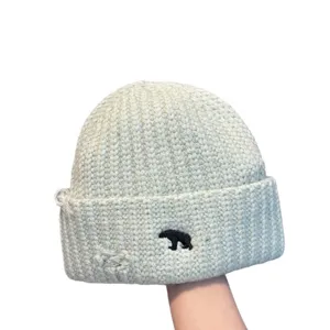 Winter nieuwe ijsbeer distressed gebreide muts, stijlvolle luxe warme wollen muts voor dames.