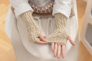 Cable knit fingerless gloves autumn winter warm wool half finger gloves daily wear