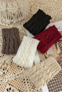 Autumn winter cable knit fingerless gloves short warm fashion wool arm warmers for men women