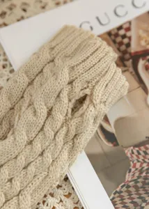 Beige cable knit fingerless gloves short winter warm thermal fashion wear items new
