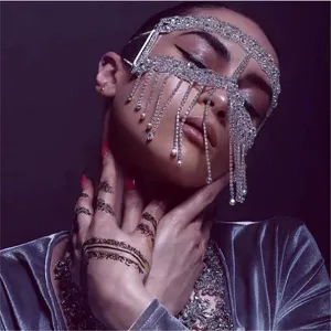 Fashion Rhinestone Tassel Face Mask Sexy Crystal Chain Masquerade Party Face Jewelry Women Festival Accessories