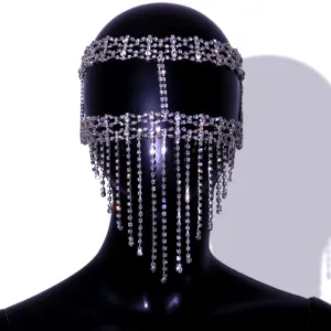Rhinestone tassel face mask sparkling crystal chain masquerade party festival accessory