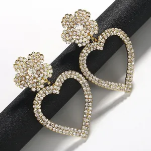 Glitzernde Strass Blumen Herz Ohrringe goldfarben süße modische Damenschmuck Accessoires.