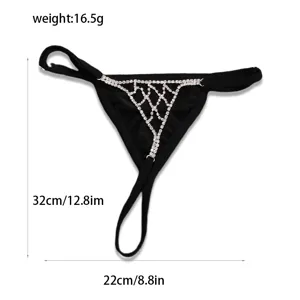 Glitzernder Strass Netz Tanga Body Chain sexy schwarze Lingerie Kette für Damen