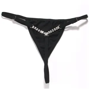 Attraktive schwarze Strass Tanga Bikini Kette mit verstellbaren Riemen fur Party Damen.