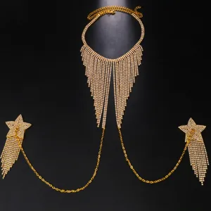 Rhinestone star tassel body chain sexy nipple chain party club body jewelry necklace