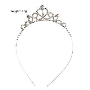 Detailed view of silver rhinestone heart tiara headband for girls princess party design.