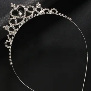 Silver Rhinestone Heart Tiara Headband Girls Princess Crown Hair Accessories for Party Dress