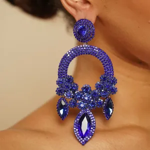 Boucles d'Oreilles Pendantes Strass Floral Exagéré Mode Fleurs Cristal Pour Femmes Cadeau Bijoux