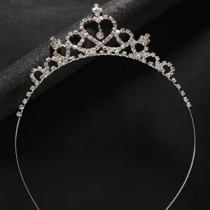Sparkling rhinestone heart tiara crown hair hoop for girls princess party performance.