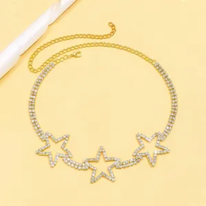 Rhinestone Stern Halskette, glitzernde Kristall Choker Kette, modischer Damenschmuck.