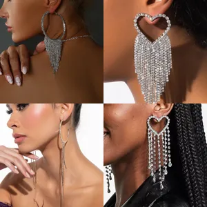 Mode Legierung Strass Quaste Ohrringe Für Damen Gold Silber Geometrisch Rund Herz Ohrstecker Für Bankett Party Schmuck