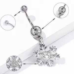 Edler Edelstahl Kristall Schneeflocke Bauchnabelpiercing Körperschmuck für Damen Mode Accessoire