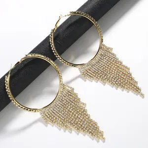 Goldener Strass Fransen Creolen Ohrring für Damen, glänzender Kristall Party Schmuck.