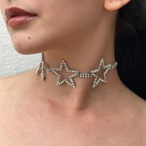 Glitzernde Strass Stern Choker Halskette Funkelnde Kristall Halsreifen Modische Damenschmuck