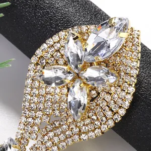Exquisites Strass-Kristall-Blatt-Handketten-Accessoire, glänzender Goldschmuck für Show.