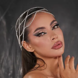 Accessoire de Tête en Maille de Strass Mode pour Femme Chaîne de Front à Glands en Cuivre Brillant Bijoux de Mariage et Fête