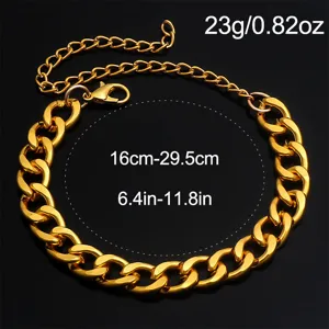 Bracelet chaîne cubaine dorée, style punk lourd en acier titane pour mode hip-hop tendance.