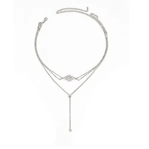 Doppellagige Y-förmige Strass-Halskette, elegante silberne Schlüsselbeinkette für Damen Mode.