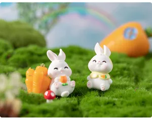 Cute resin rabbit miniature figurines for micro landscape, garden decor, and desktop display.