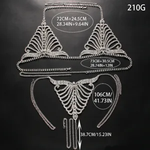 Sexy Kristall Strass Körperkette BH und Taille Tanga Schmuck Set für Damen Party.