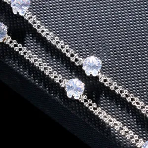 Detailed close-up view of a sparkling rhinestone crystal shoulder chain accessory for evening dresses.