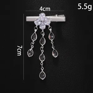 Elegant rhinestone teardrop tassel hair clip luxury silver side barrette hair accessory