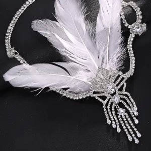 1920s vintage feather rhinestone headpiece Gatsby hair chain party hair accessories sparkling
