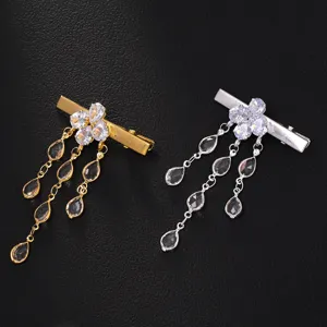 Elegant crystal rhinestone tassel hair clips, metal floral side hair barrette for women.