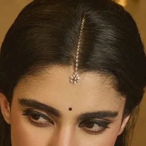 Bijoux Cheveux Ethniques Maang Tikka Mariage Indien Fleur Strass Bijou Tête Femme Or Argent Chaîne Front
