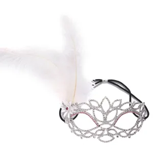 Elegant feather rhinestone masquerade mask vintage party hair accessory for women.