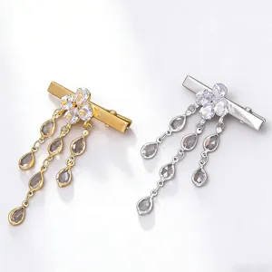 Elegant rhinestone tassel teardrop hair clip Korean style luxury side hair accessories for women.