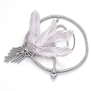 1920s feather rhinestone headband flapper vintage headpiece party hair accessories