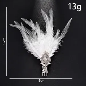 Feather hair comb rhinestone vintage side hair accessory wedding party bridal headpiece 19cm