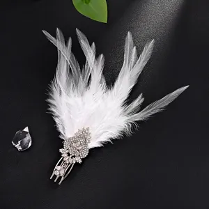 Vintage feather rhinestone hair comb elegant bridal prom side hair accessory for women